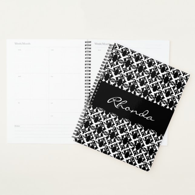 Agenda Na moda Damasco em preto-e-branco (Exibição)