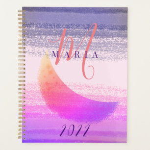 Agenda Na moda de Ombre Moon Abstrato Monograma