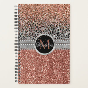 Agenda Na moda Girly Rosa Dourado Glitter Leopard Monogra
