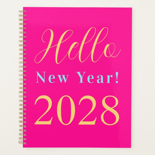 Agenda Na moda Rosa Quente de Ano Novo (Frente)