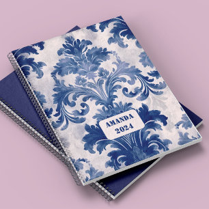 Agenda Na moda vintage Monograma azul toile de jouy