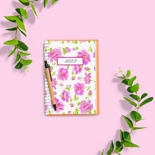 Agenda Na moda Watercolor Peonies Rosa (Criador carregado)