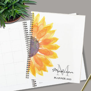 Agenda Name Monogram Watercolor Sunflower