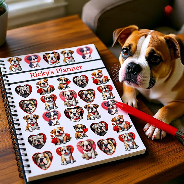 Agenda Namorados Bulldog personalizado (Valentine Bulldog Love Personalized Cute Dog Planner)