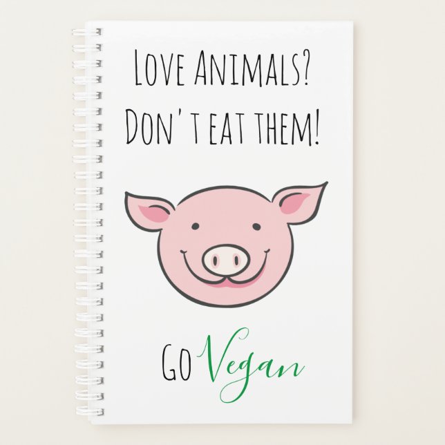 Agenda Não coma Vegan com um animal de fazenda de cartoon (Frente)