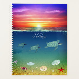 Agenda Nascer do sol no oceano, tartarugas nadando e conc