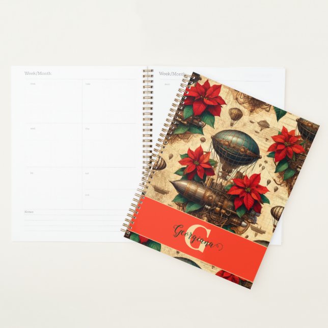 Agenda Navio Steampunk Personalizado com Poinsettia (Exibição)