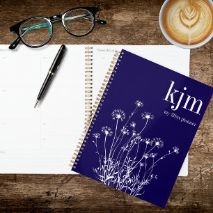 Agenda Navy Azul Moderno e Flores Silvestres Brancas