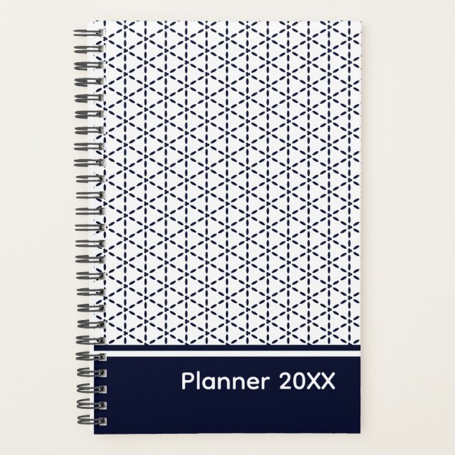 Agenda Navy Blue Geometric Pattern on White (Frente)