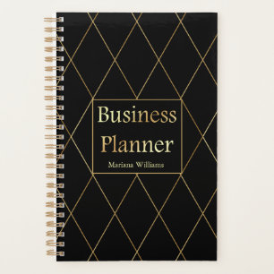 Agenda negócio elegante de ouro de luxo negro e geométric