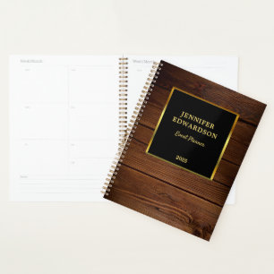Agenda Negócios de madeira preta de ouro moderno