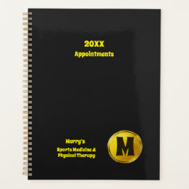 Agenda Negócios de Monograma Dourado Preto Elegante Profi