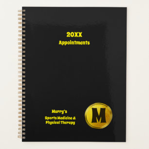 Agenda Negócios de Monograma Dourado Preto Elegante Profi