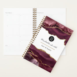 Agenda Negócios de Pedra Preciosa Ágata Burgundy e Dourad