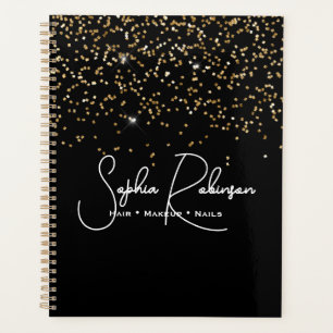 Agenda Negócios de Salão de Elegância Preto e Dourado Bri