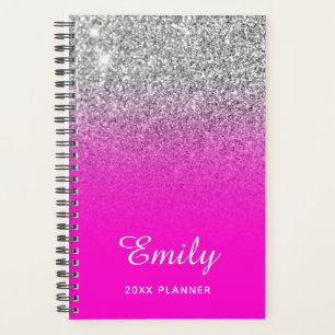 Agenda Neon Pink Silver Glitter Name