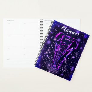 Agenda Neon Purple Elephant Caminhando Na Noite Estrelada