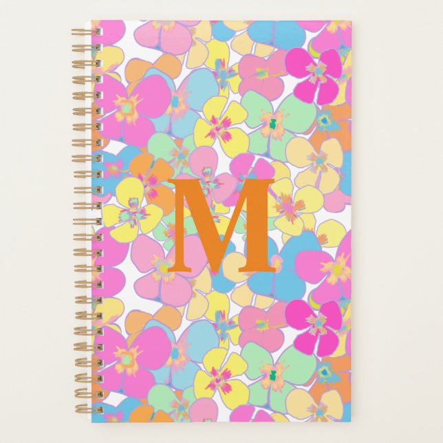 Agenda Neon Retro Floral Pink Monograma (Frente)