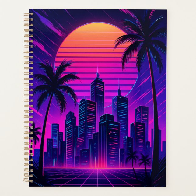 Agenda Neon Sunset Retro-Futurístico (Frente)