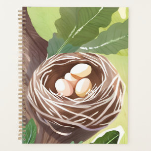 Agenda Ninho de Pássaro Pintura da Natureza em Aquarela