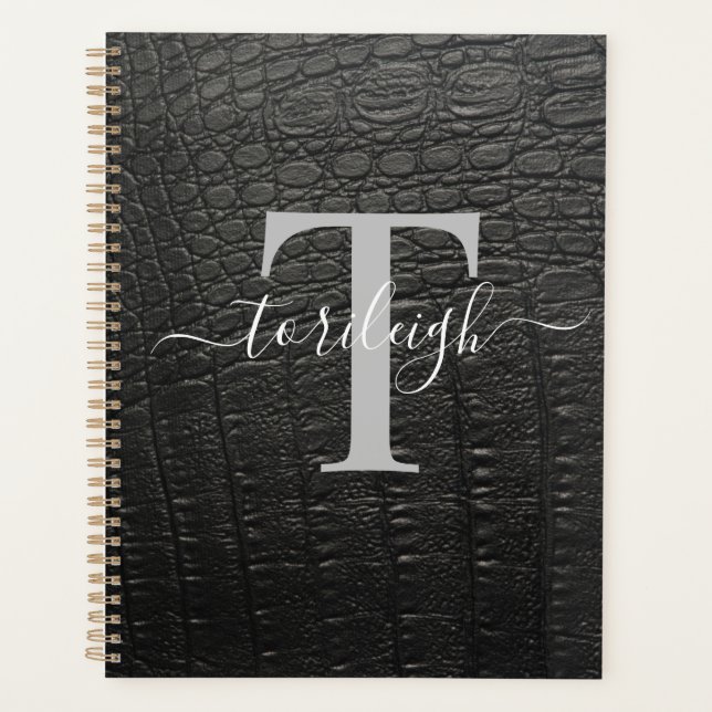 Agenda Noir Croc Monogrammed (Frente)