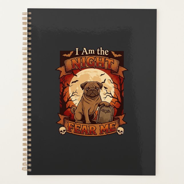 Agenda Noite de Am Medo de Mim Halloween Pug Lua Lápide (Frente)