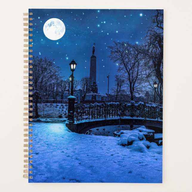 Agenda Noite mágica de inverno com céu estrelado e lua de (Frente)