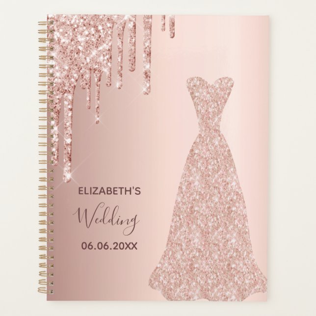 Agenda Noiva glitter rosa dourado casamento 2025 (Frente)