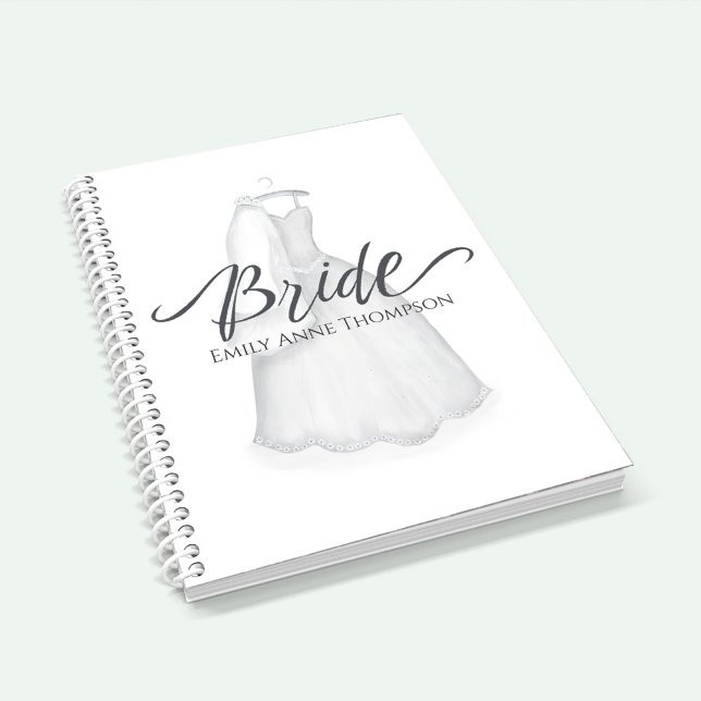 Agenda Noiva Simples, Negra e Branca (Simple Bride Journal with elegant bridal gown. )
