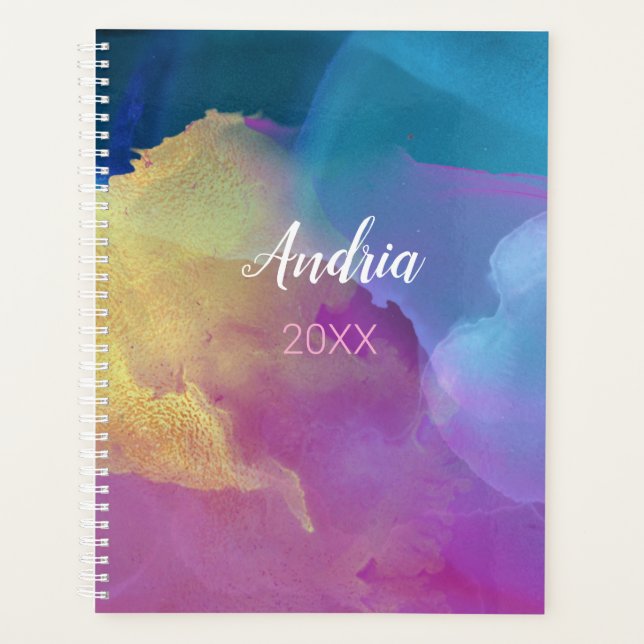 Agenda Nome/Ano/Agato Dourado Azul Roxo (Frente)