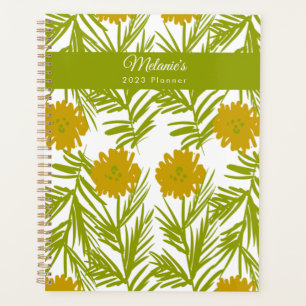 Agenda Nome Botânico Floral Amarelo Desenhado à Mão