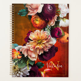 Agenda Nome Botânico Floral Elegante Red Rustic Vintage