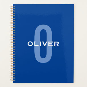 Agenda Nome Branco Azul do Monograma Personalizado