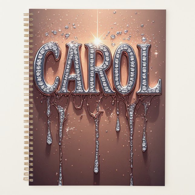Agenda Nome Carol em Rosa Dourado com Brilho (Frente)