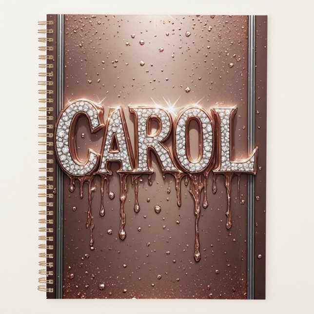 Agenda Nome Carol em Rose Gold com Brilho Descendo (Frente)