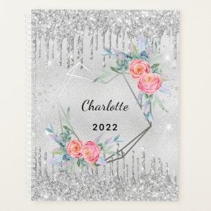 Agenda Nome cor-de-rosa da cinta floral prateada
