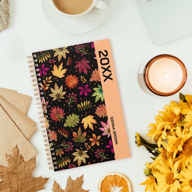Agenda Nome da Folha de Folhas do outono Botânico (Botanical Autumn Leaves Fall Foliage Name Planner)
