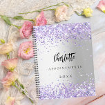 Agenda Nome da lente violeta prateada 2024<br><div class="desc">Um fundo com aspecto fino de prata decorado com brilho violeta,  brilhos. Personalize e adicione um nome,  título e ano.</div>