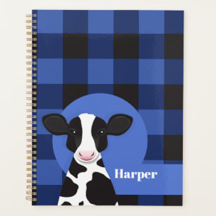Agenda Nome da Vaca Padrão Xadrez Azul Animal