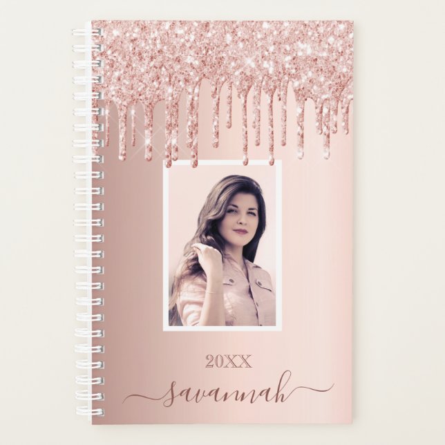 Agenda nome de foto personalizado cor-de-rosa rosa dourad (Frente)