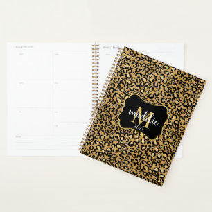Agenda Nome de Impressão Leopardo Dourado do Monograma P