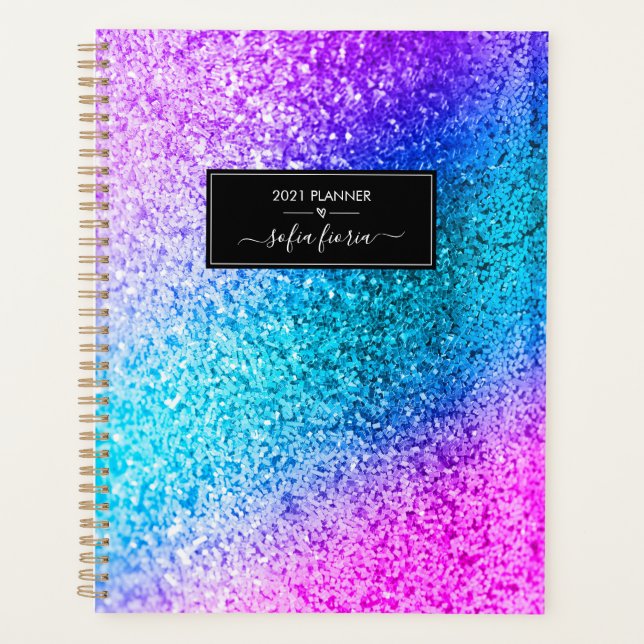 Agenda Nome de Script Elegante de Glitter Personalizado 2 (Frente)