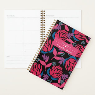 Agenda Nome do ano novo rosas florais preto elegante chiq
