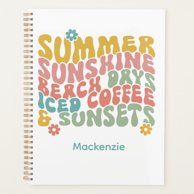 Agenda Nome do Monograma Cor-de-Rosa de Verão (Frente)