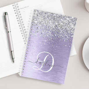 Agenda Nome do Monograma da Glitter de Prata Metálica Bru