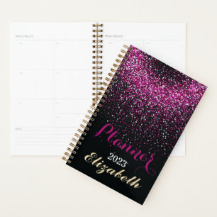 Agenda Nome do monograma de brilho branco roxo 2023