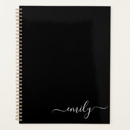 Agenda Nome do Monograma de Script Moderno Preto e Branco