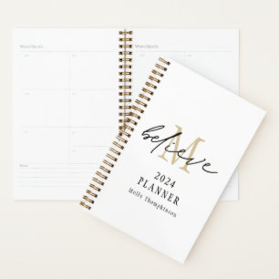Agenda Nome do Monograma do Creative Script 2024 Dourado 
