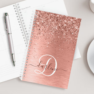 Agenda Nome do Monograma do Glitter Metálico Brutado Dour