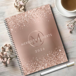 Agenda Nome do Monograma do Litter Dourado rosa 2026